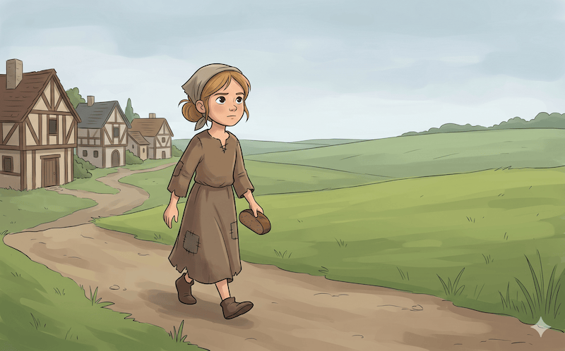 Ein armes, frommes Mädchen zieht allein ins Feld hinaus.